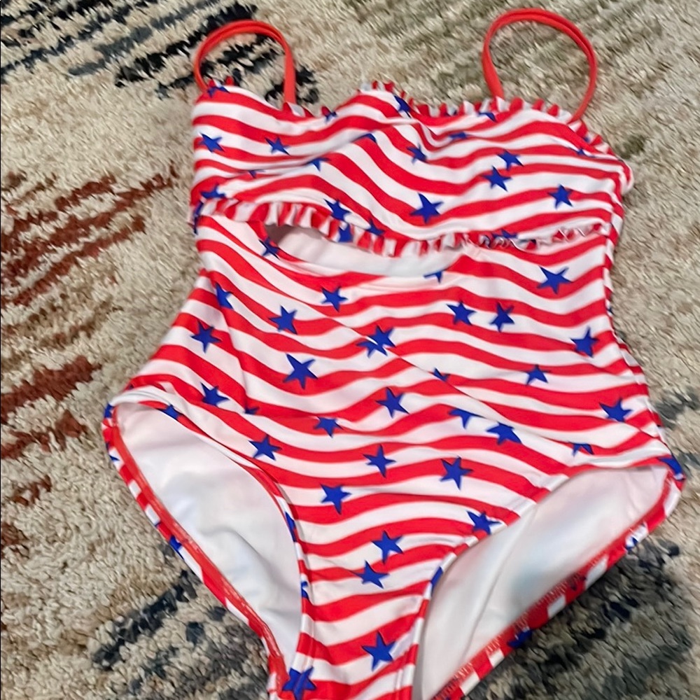 Cat & Jack Red and White One Piece Swimsuit with Wavy Stripes
